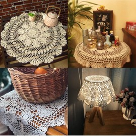 Damanni White Cotton Handmade Crochet Lace Tablecloth Doilies Table Overlay,Round,19 Inch,2PCS