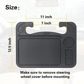 LoyaGour 4 in 1 Car Steering Wheel Tray with Dual Sauce Dip Holder and Tablet Holder,Car Table Food Trays for Eating,Driver Desk Fit Most Auto Vehicle Steering Wheels (Black, Large)