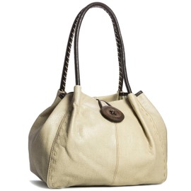 Big Handbag Shop Womens Trendy Designer Boutique Faux Leather Large Button Detail Shoulder Bag (836 Beige)