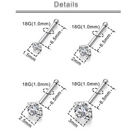Yaalozei Titanium Nose Rings - G23 Straight Nose Studs, Diamond Implant, Hypoallergenic, 1.5mm, 2mm, 2.5mm, 3mm
