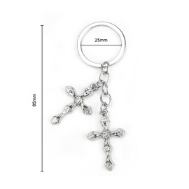 OBEISN Cross with Rhinestone Keychain, Elegant and Simple Car Metal Pendant, Gift for Women, Birthday Gift for Friends and Special Occasions, Friendship Gift, silver