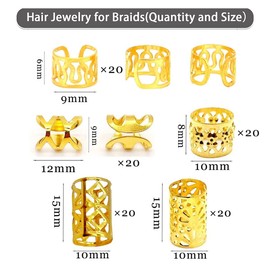 100Pcs Gold Hair Jewelry for Braids Metal Hollow out Dreadlock Accessories Adjustable Hair Rings Non-Piercing Ear Cuffs Clip Jewelry for Women Men Hair Jewelry Decorations