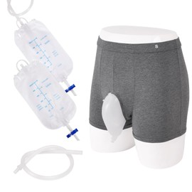 Wearable Urine Collector for Men with Small Size Cotton Fixing Pants -Protable Male Urine Collection Bag with 2 Urine Bags (500ml), 1.2M Tube & Adjustable Pants for Bedridden Patients