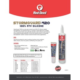 Red Devil 0787 StormGuard 920 100% RTV Silicone Window and Door Sealant, A Water-Resistant Adhesive for Interior and Exterior Use, 10.1 oz. Tube, Clear, 1-Pack