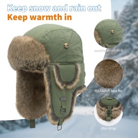 Fur Winter Trapper Hat,Unisex Taslon Faux Fur Aviator Ski Trapper Trooper Pilot Hat,Snow Eskimo Hat with Ear Flaps for Men and Women