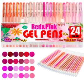 ZZWUAPT Red Pink Gel Pens for Coloring Book,72 Color Gel Pens Set including 24 Color Gel Pen with 48 Refills,40% More Ink Colored Gel Pens for Drawing, Doodling, Scrapbook, Journaling