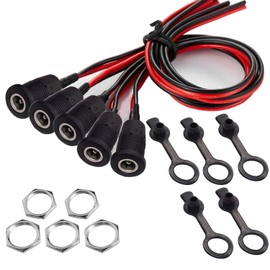 RUNCCI-YUN DC Power Jack Socket 5.5 x 2.1 mm, 12 V 10 A Hollow Plug DC Socket Panel Mount Set, Low Voltage Connector 5.5 mm x 2.1 mm (with Cable 15 cm) + 5 x Rubber Protective Flaps