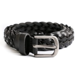 ECHAIN Women Braided Woven Genuine Leather Narrow Belt 25mm Wide, Black 2, waist:35-40