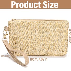 WeddHuis Straw Clutch Wristlet Women Small Shoulder Bag Girls Beach Wristlet (Beige), multicoloured