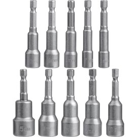 HOUSTA Pack of 10 Magnetic Hexagonal Sockets, 6-15 mm Socket Set Socket Set, Screwing Wrench Power Nut for Drill, Cordless Screwdriver (Chrome Vanadium Steel)