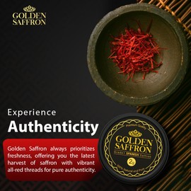 Golden Saffron, Premium Spanish Saffron Threads, Pure Red Spanish Saffron Spice Threads, For Culinary Use Such as Tea, Paella Rice, Risotto, Tachin, Basmati Rice (2 Grams)