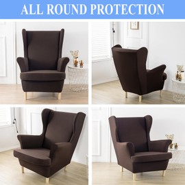 LEONEBEBE Wingback Chair Covers 2 Piece High Stretchable Arm Chair Slipcovers 1 Seat Sofa Protector Universal Spandex Fabric Elastic Bottom Non-Slip Perfect for Living Room Bedroom (Coffee)