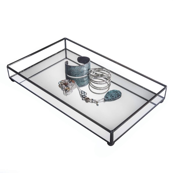 Mirrored Glass Tray Decorative Bathroom Vanity Cosmetic Makeup Organizer Jewelry Display Perfume Holder Dresser Home Décor Candle Tray J Devlin Tra 109