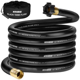 Kohree 15Ft RV Black Water Hose for RV Camper, 5/8" Premium Camper Sewer Hose with No Kink Design, Clean-Out Grey Water Tanks & More, Black Tank Flush Kit with Storage Bag