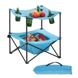 VEVOR Folding Camping Table, Portable Outdoor Lightweight Picnic Table, 600D Oxford Fabric Waterproof Canvas Travel Beach Tables, with 4 Cup Holders, Carry Bag, for Tailgating Camping Picnic, Blue