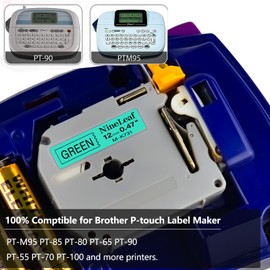 NineLeaf Compatible for Brother P Touch M Tape M-K731 MK731 M731 12mm 0.47'' Green Label Tape Work with Ptouch PT-M95 PT-90 PT-70 PT-70SR PT-65 PT-85 PT-45 Label Maker Refills