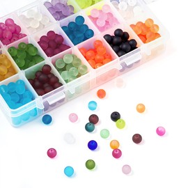 KISSITTY 540pcs/Box 8mm Transparent Glass Beads 18 Colors Frosted Round Loose Beads for DIY Sun Catchers Decor Jewelry Making