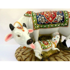 EXPORT STORE Marble Cow Idol Cow Calf Idol Home Cow Calf Big Statue | Cow Statue Decorative showpiece for Home - 4 Inch.