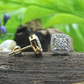 SAVEARTH DIAMONDS 3/5 ct.t.w Round Cut Lab Created Moissanite Diamond Cluster Cushion Frame Stud Earrings In 14K Yellow Gold Over Sterling Silver Jewelry For Women,VVS1 Clarity, 0.60 Cttw)