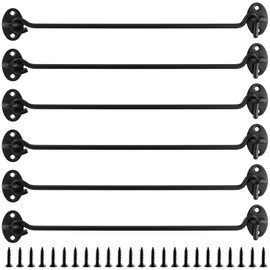 UNGFEI 6 Pack 300x27mm Black Gate Hook, 12 Inch Cabin Hook and Eye Latch, French Door Hooks Stainless Steel Gate Latches for Shed, Garage, Window, Garden Door