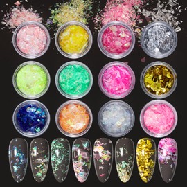 SILPECWEE 12 Boxes Aurora Nail Foil Candy Nail Stickers Glass Paper Nail Art Stickers Iridescent Cellophane Nail Designs Stickers Holographic Nail Film 3D Nail Decoration for Acrylic Nails