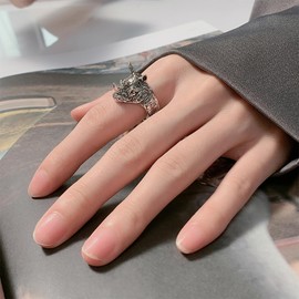 Izpack Cute Rhinoceros Expandable Statement Finger Ring for Women Men Rhino Animal Ajustable Open Stacking Gothic Rings Bands Vintage Jewelry Gifts