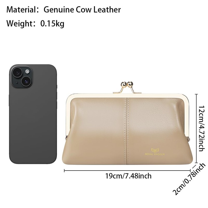 Royal Bagger RFID Kiss Lock Wallet, Solid Color Multi-card Slots