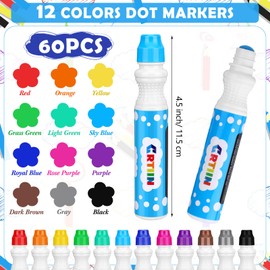 Crtiin 60 pack Bingo Daubers Bulk in 12 Colors, 1.35 Oz Dot Markers Assorted Colors Set of Markers, bingo Supplies Dot Marker Art Set Ideal for Art and Craft Painting Supplies Drawing Coloring