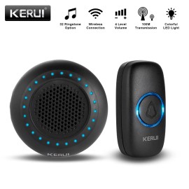 KERUI Wireless Doorbell Plug-In LED Lights Waterproof Long Range Receiver Remote Black