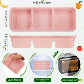 Hushee 10 Pack 17 oz Small Meal Prep Containers with 3 Compartments Snack Containers with Lid Disposable Plastic Bento Box Travel Lunch Food Boxes Stackable for Office Picnic (Pink)