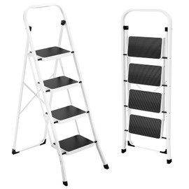 HBTower Step Ladder Folding Step Stool Step Ladder, Step Stool for Adults with Anti-Slip Pedal,330 lbs Capacity Step Stool for Kitchen, Home,White
