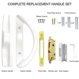 ALLYWASAI Patio Sliding Door Handle Set with Mortise Lock, Face Plate and Keeper, Replacement Handle Lock Set Fits Door Thickness from 1-1/2" to 1-3/4", 3-15/16" Screw Hole Spacing, Non-keyed, White
