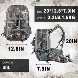 FUNANASUN 40L Large Capacity Hunting Backpack For Hunting Gear 10+ Pockets/3 Compartments Backpacks For Men For Rifle, Bow With Waterproof Rain Cover, Compass & Thermometer