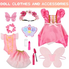 American 18 Inch Doll Makeup Accessories and Butterfly Fairy Theme Set,Included 2 Pieces Clothes,Flower Wreath Headwear,Eyelash Brush,Eye Shadow,Bracelet,Butterfly Strap and Hair Clip(NO Doll)