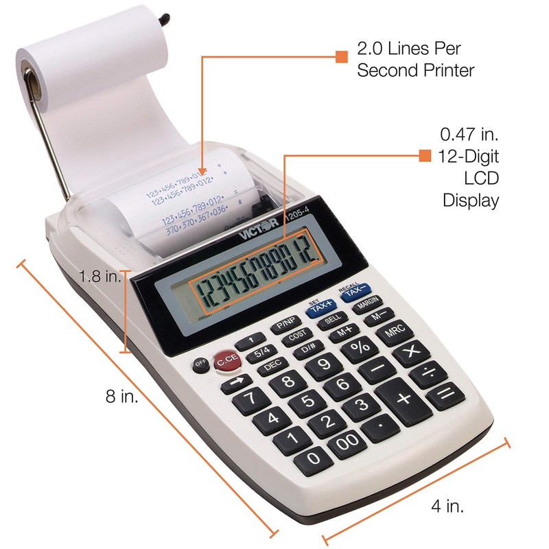 Victor 1205-4 12 Digit Portable Palm/Desktop Commercial Printing Calculator, 1.8"