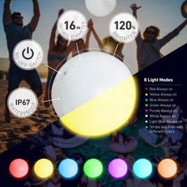 Pool Toys - 16" Light Up Beach Ball, 2 Pack Glow in The Dark Balls with 8 LED Modes, Pool Games for Adults, Teens and Kids, LED Ball for Outdoor or Indoor Activities