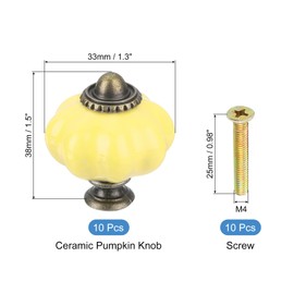 Sourcing Map 10pcs Ceramic Pumpkin Knobs, Yellow Decorative Knobs Pulls, Vintage Drawer Pulls with 10 Screws for Cabinet Drawers, Closets, and Cupboards (38mm/1.5")