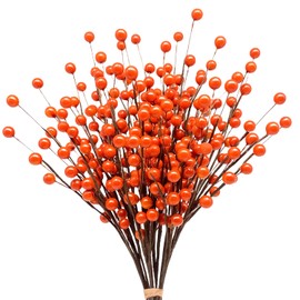 Mauts 10 Pcs Artificial Holly Berries, autumn decoration thanksgiving decoration Christmas Tree Decorations Flower Wreath DIY Craft, suitable for family holiday wedding DIY decoration. (Orange)