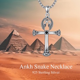 SIMONLY Ankh Necklace 925 Sterling Silver Eye of Horus Snake Necklace Egyptian Jewelry Christmas Birthday Gifts for Women Men Unisex