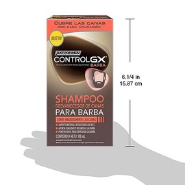 Just For Men Control Gx Shampoo Desvanecedor Progresivo de Canas para Barba y Bigote Cubre Gradualmente y Mejora el Color de Tu Barba y Bigote, 118ml