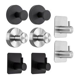 8 PCS Suction Cup Hooks for Shower, Suction Hooks for Shower Wall, Easy to Clean, No Drilling Required, Can Hang up to 15kg for Bathroom, Glass Door, Mirror, Kitchen, Tile (Silver+Black)