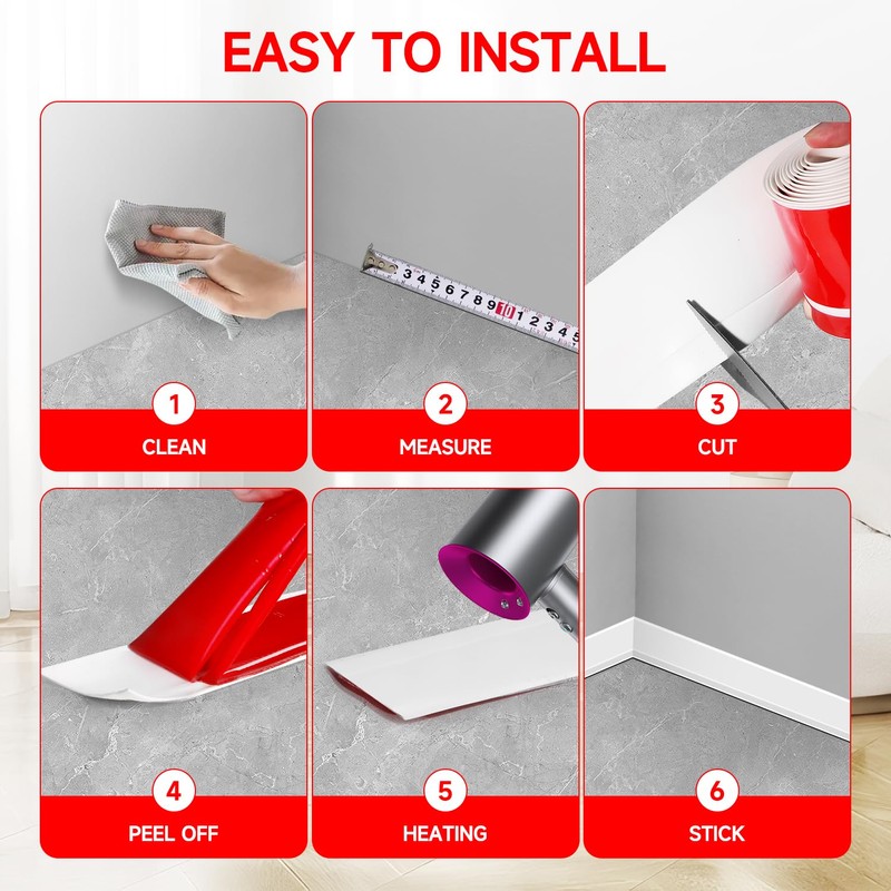 Flexible Baseboard Molding Trim 3 Inch(W) x 40 Feet(L) Self