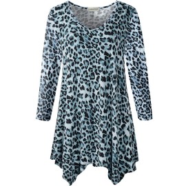 LARACE Leopard Print Plus Size Tops for Women 3/4 Sleeve Animal Shirts Irregular V Neck Tunic Flowy Blouse for Leggings(A-Leopard11 2X)