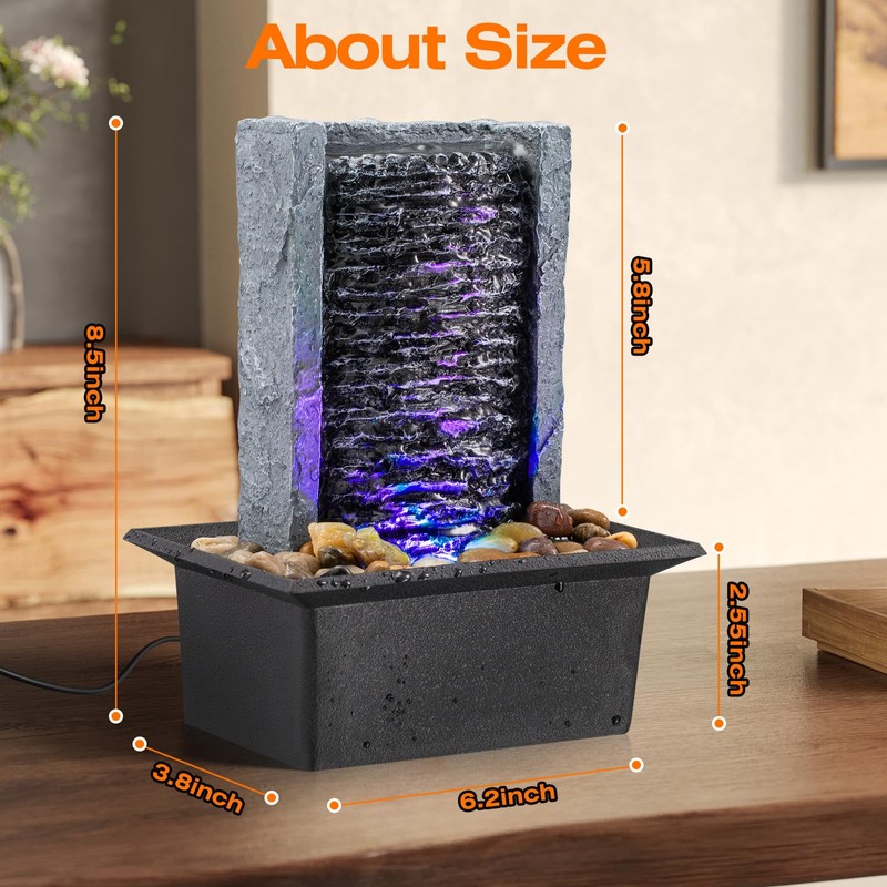 Tabletop Fountain Indoor Waterfall Rock Fountain LED-Lights Water Feature Waterfall
