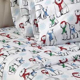 Shavel Micro Flannel Quality Printed Sheet Set - Twin Flat/Fitted Sheet 66x96/75x39x14 Pillowcase 21x32 - Polar Bears.