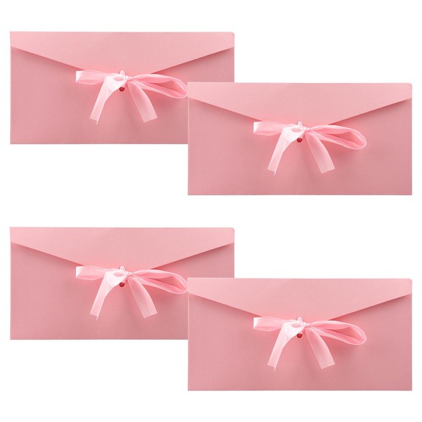 GLADFRESIT 4 PCS Kraft Paper Invitation Envelopes with Ribbons - Perfect for Wedding, Festival & Party Invitations(Pink)
