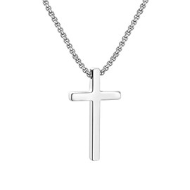 Tuefuzy Cross Necklace for Men, Silver Cross Stainless Steel Pendant Necklace, Mens Cross Chain 22 Inch