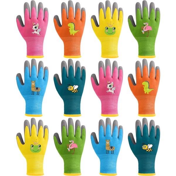 HIYZI 12 Pairs Kids Garden Gloves Work Glove Rubber Coated