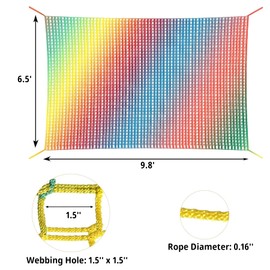 Toriexon Climbing Net 6.5' x 9.8', Double Layers Playground Safety Net for Kids, Multicolored Climbing Cargo Net for Tree House, Obstacle Training, Back Yard