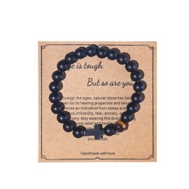 Get Well Soon Gifts Natural Stone Healing Relaxation Bracelets inspirational gifts for Women Men Teen Girls,8mm Chakra Crystal Amethyst Anti-Anxiety Crystal Stone Yoga Beads, Stress Relief Stretch Bracelets (N Cross Black)